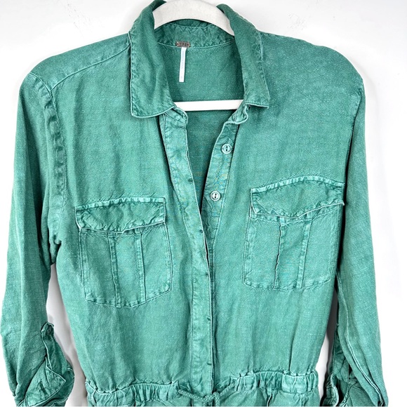 Young Fabulous & Broke Lakeside Linen Romper Palm Pigment Green Small - Picture 7 of 16